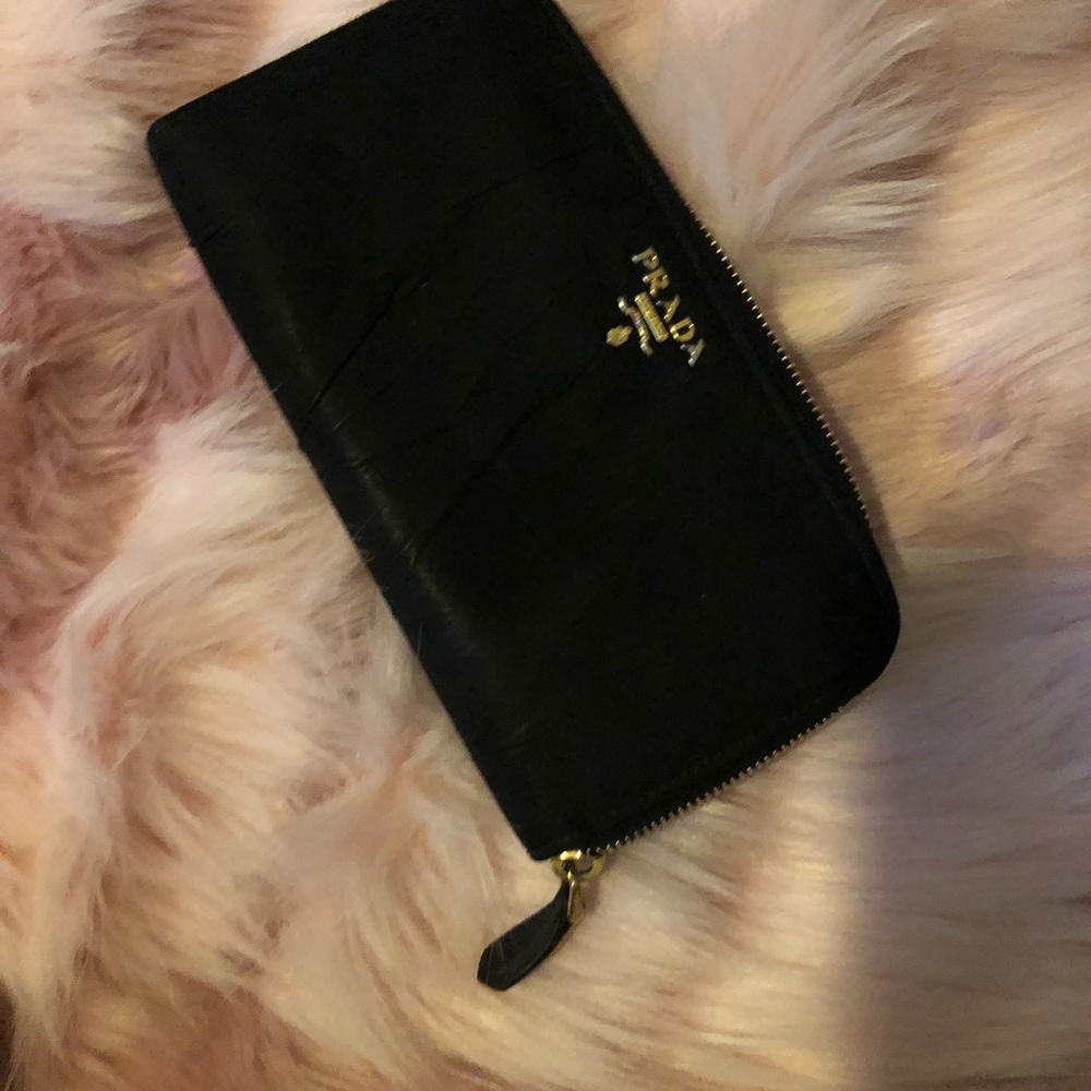 Black Authentic Prada zip around wallet